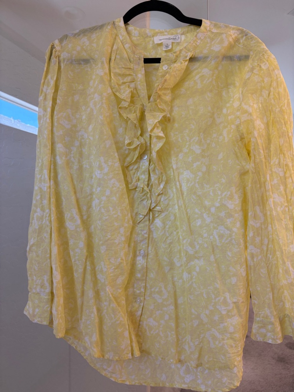 Treasure & Bond Lightweight Yellow Ruffle Front Blouse